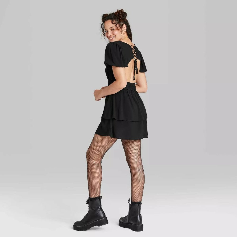 Women's Short Sleeve Open Back Tiered Skater Dress - Wild Fable™ - Picture 3 of 3